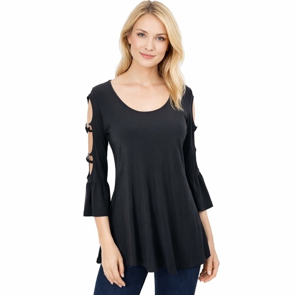 Joseph Ribkoff Tops - Joseph Ribkoff Black Tunic Top Silver Accent Slit Sleeves Jersey knit Size 10